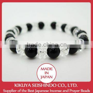 Natural Stones Bracelet with Black Onyx beads and cutted quartz Crystals, beads japan, Japanese beads, natural stone beads