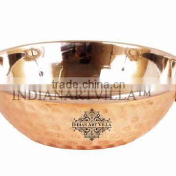 IndianArtVilla High Quality Steel Copper Serving Kadhai Kadai Karahi Wok 350 ML - Serving Indian Food Home Hotel Restaurant