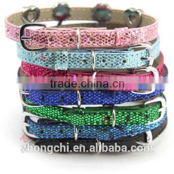 Wholesale glitter leather cats collars,diy personalized cat collars shining design