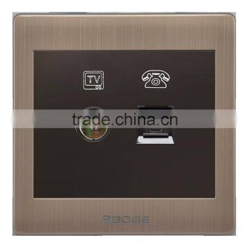 one gang television socket and one gang telephone socket pressure- line type