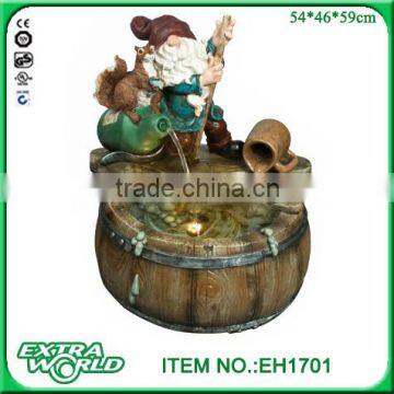 resin led squirrel and dwarf on barrel water fountain