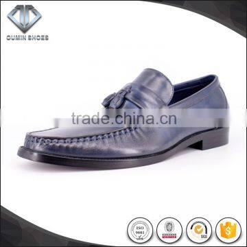 100% HAND MADE Slip on Leather Moccasin Dress Shoes Italian Style Blue Color