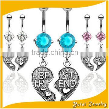 2016 Latest fashion stainless steel unique best friend navel rings silver plated body piercing jewelry