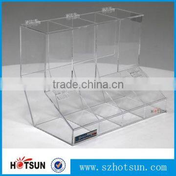 Transparent 4 dividers acrylic candy bin with lid