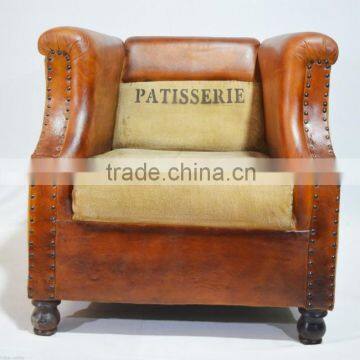 Leather Sofa, Aged Leather Brown Armchair PATISSERIE