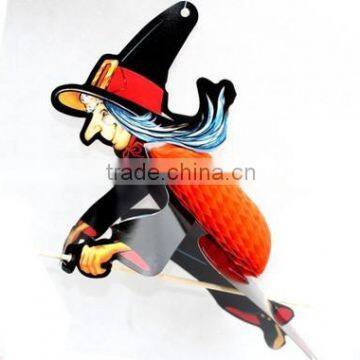 Halloween Party Supplies Decorations Vintage Halloween 3D Witch Riding A Broom Yarn Hanging Decoration Hanging Wall Decor