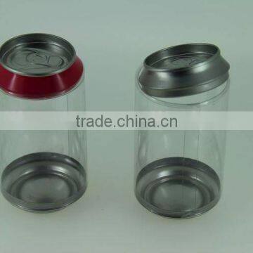 Cola shape tin can with clear PVC window body