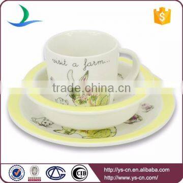 Fashional 3pcs Cute Round Ceramic Children Dinnerware