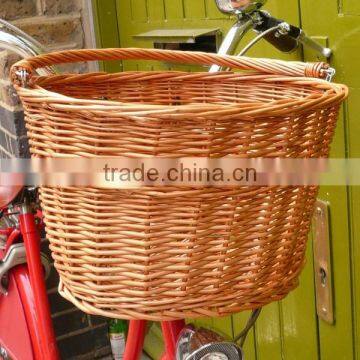 Large empty front handlebar wicker bike basket with handle
