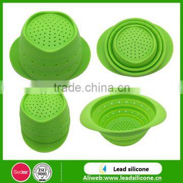 Durable Non-toxic Food Grade Silicone Collapsible Colander / Kitchen Tool Silicone Folding Leakage Basket