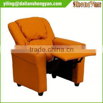 Contemporary Orange Vinyl Kids Recliner With Cup Holder and Headrest photo-5