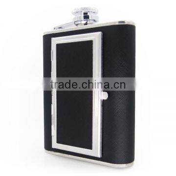 6 OZ Stainless Steel Wine Bottles Stick Black Twill Leather Cigarette Case photo-3