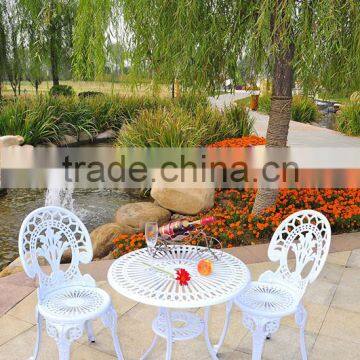 Popular white cast Aluminum flower garden metal bistro set metal table and chair for hot sale