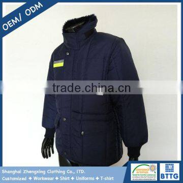 OEM High Quality Workwear Wholesale Navy Winter Polyester Padded Jacket with Useful Pockets