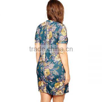 2016 Stylish T-Shirt Dresses Chic Floral Printed Textured Plus Size Women Dress photo-2