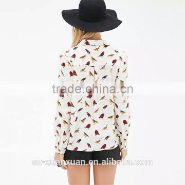 2016 Plain White Casual Long Sleeve With Animal Printing Shirt for Girls photo-4