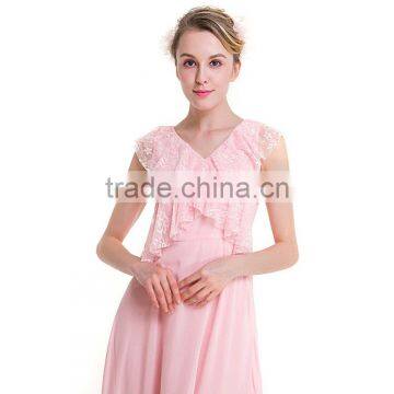 Maxnegio Sexy Long Maxi Pink Color With Ruffle Neck Evening Dress for Girls photo-5