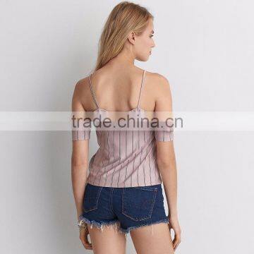 MGOO New Arrival Drop Shoulders Ladies Tank Tops Girls Top Design Stripe Pattern Women Shirt photo-3