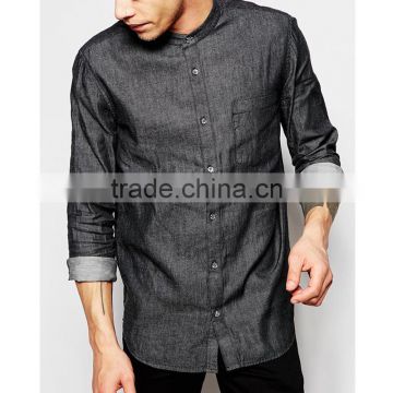 stone wash mens jean shirt with chinese collar