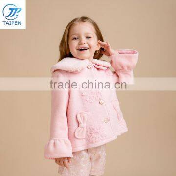 Girls Winter Coat Jacquard Woolen Outwear With Puff Sleeve Designs For Girl Kids Clothes Wholesale