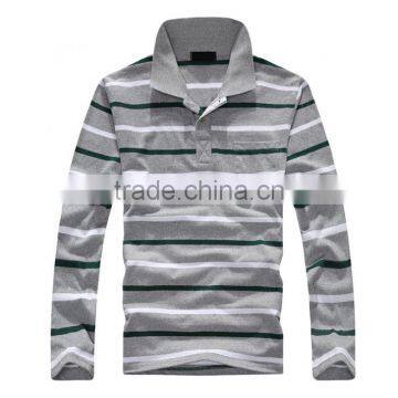 2016 Hot Sale Custom 100% Cotton Long Sleeve Mens Stripe Polo Shirts With Pocket photo-4