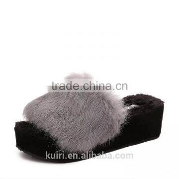 2017 High-Heeled Rabbit Fur Slippers Women Fashion Autumn Winter Fur Slides Platform Women Shoes Women Slippers Fslipper-2 photo-5