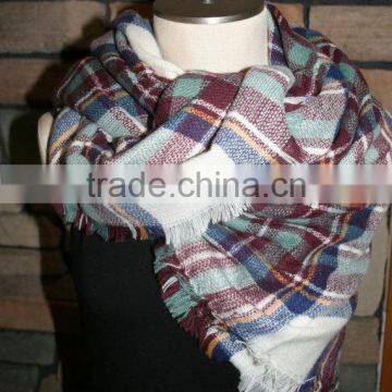 Plaid Tartan Blanket Scarf Maroon Blue Plaid Scarf Christams Gift Scarves photo-2