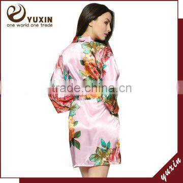 Wholesales Silk Keen Length Floral Bath Robe /Plain Bridesmaid Robe FR0101 photo-5