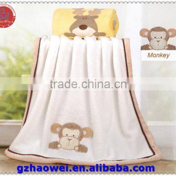 Overlocking embroidered baby soft thick fleece blanket