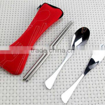 3 Pcs/lot New Fork Spoon Chopstick Travel Stainless Steel Cutlery