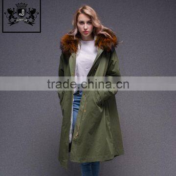 Customerized Women Winter Coat Real Rabbit Elegant Style Big Fur Collar Parka