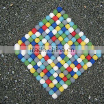 Color combination natural wool square design felt balls mat/rug/ Pure hand made in Nepal