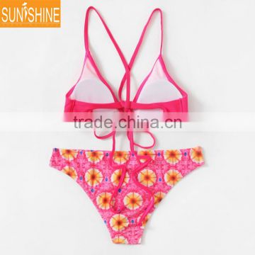 Spandex/Polyester Custom Sublimation Printing Women Swimwear With Crossed Straps At Back