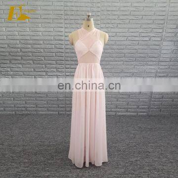 Hot Cross Neckline Full Length Evening Transparent Chiffon Sexy Dress