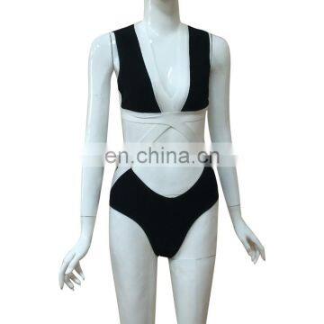 2017 new collection black and white tight bandage swimsuit