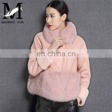 2016 Latest Coat With Big Fox Fur Collar China Supplier Sheepskin Leather Jacket With Fur