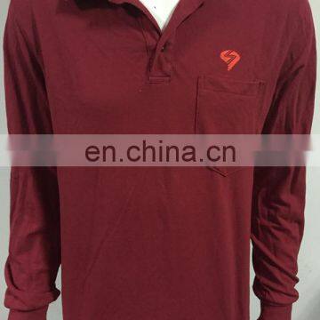 2017 Men's cool red polo tshirt long sleeve tshirt with small embroideried and left pocket