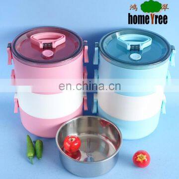 Round 3 Layer Stackable 304 Stainless Steel Lunch Box With Spoon