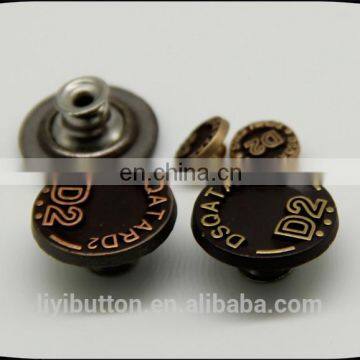 whole sales fancy custom metal embossed logo button for jeans