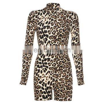 Animal Print Mock Neck Women Long Sleeves Sexy Bodysuit photo-6