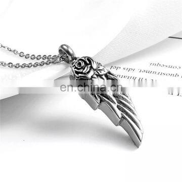 Angel wings stainless steel pet ashes pendant necklace jewelry