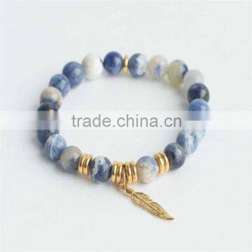 FULL-0324 Yiwu imperial jasper stone stretch bead feather charm for bracelet