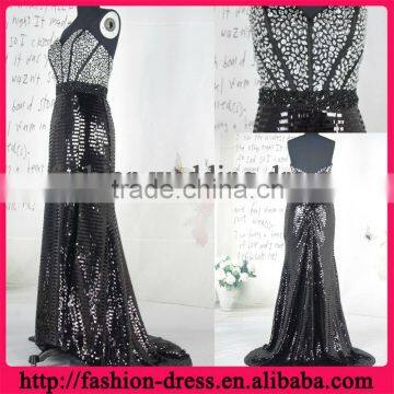 A-line Front Slit Sweetheart Beaded Black Sequins Evening Dress