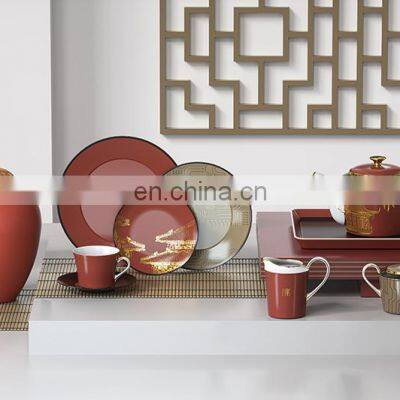 Red Gold Forbidden City Series Ceramic Dinner Plate Dinnerware Decoration Set photo-2