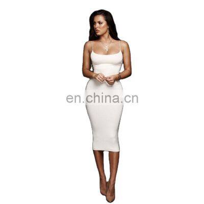 Wholesale custom halter sexy party dress fashion casual dress sleeveless full slip dress slim fit Solid color Low-cut