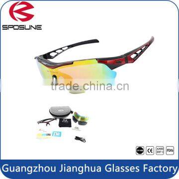 Hot popular red pc frame anti scratch waterproof racing sports glasses with protective case