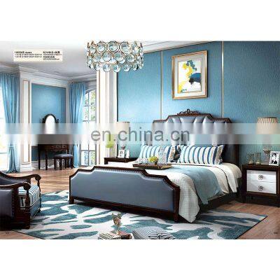 luxury design classic blue leather cama king bed lit bedroom set