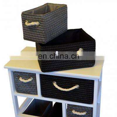 Black Grey White Large Storage Unit Canvas Drawers Basket Rope Bedroom Bathroom photo-4