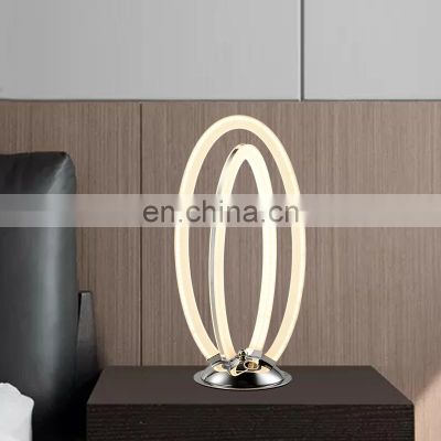 HUAYI New Model Oval Shape Bedroom Decoration Aluminum Acrylic LED Bedside Table Lamp