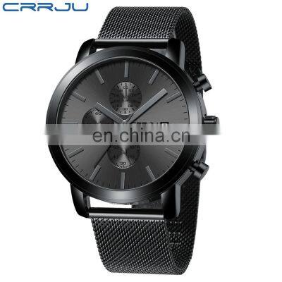 Crrju 2287 Advertisement Mens of Quartz Watch Chrono Steel Mesh Strap Beautiful Watches for Men photo-2
